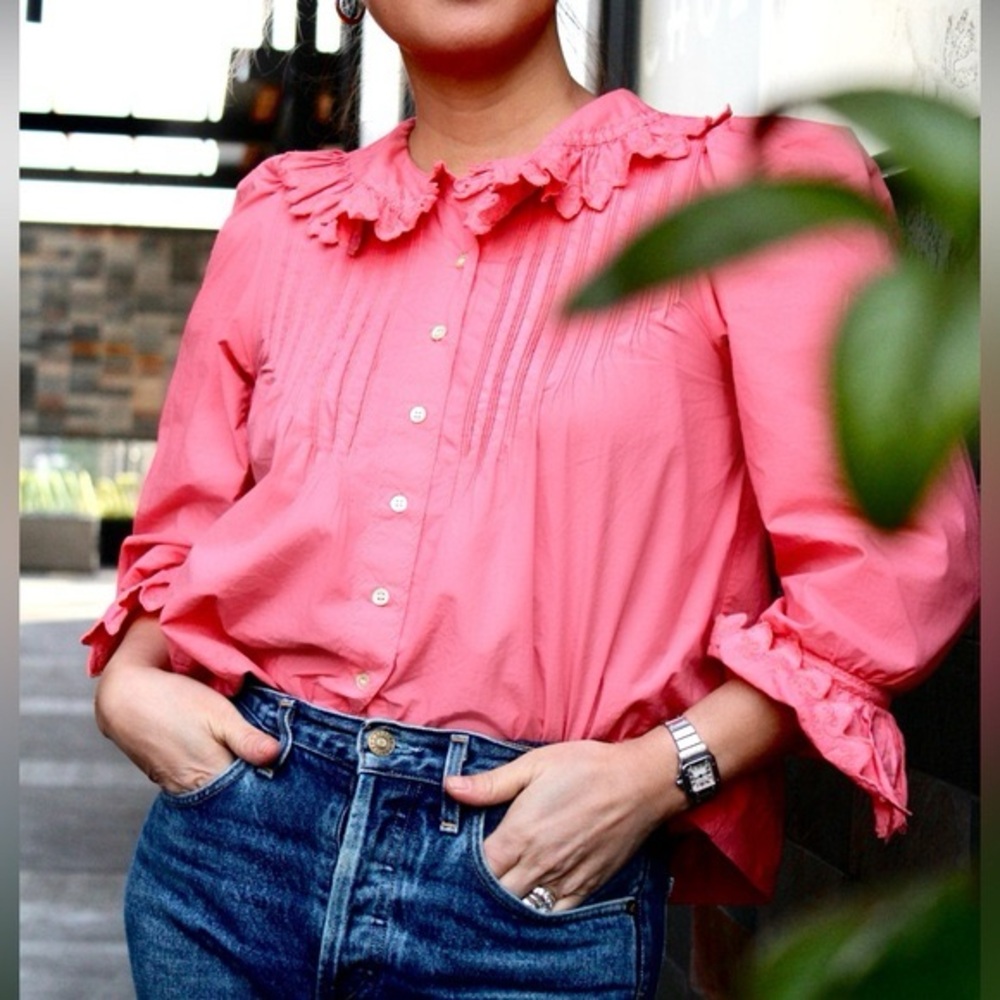 Dôen Hickory Begonia Pink Ruffled Blouse